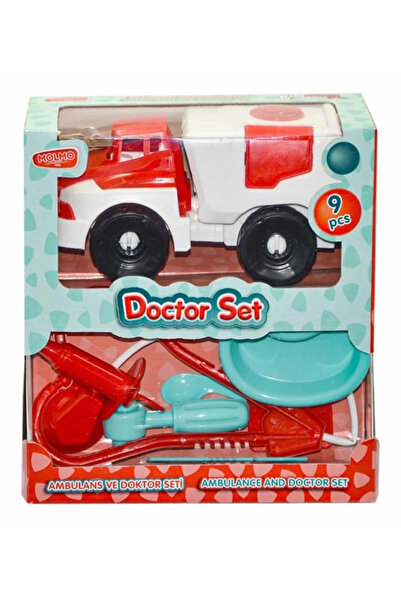 molmo Ambulans Arabalı Doktor Seti 9 Parça - Mavi Su Dünyası