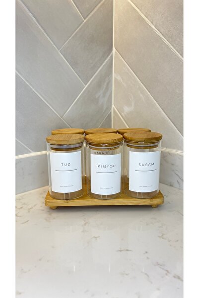 may home design 6-Piece Bamboo Vacuum Lid Glass Spice Rack/Suction Stand