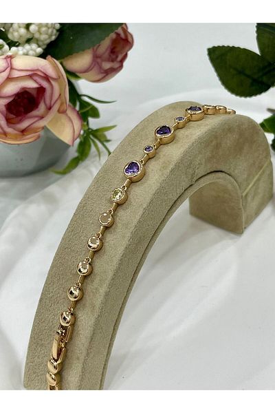 XUPING JEWELRY Purple Colored Steel Bracelet with Heart and Zircon Stone (ROSE/16+2cm)