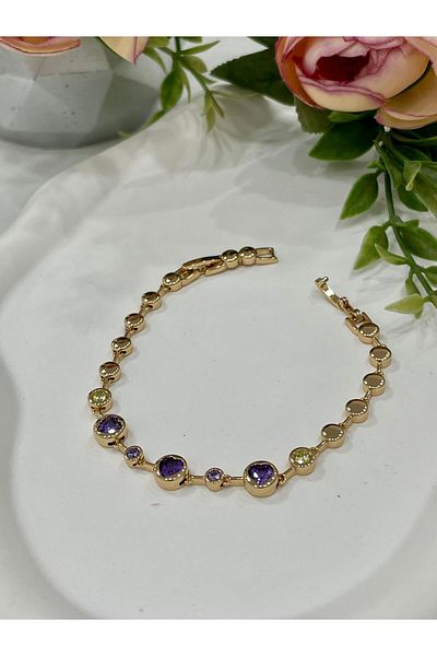 XUPING JEWELRY Purple Colored Steel Bracelet with Heart and Zircon Stone (ROSE/16+2cm)