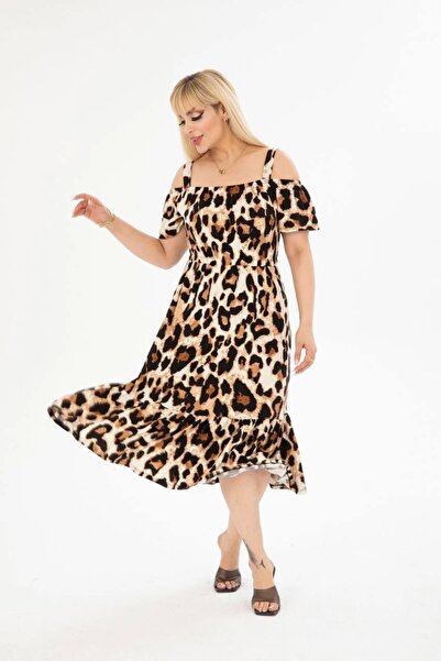 ModaSehle Women's Plus Size Madonna Collar Patterned Strap Dress