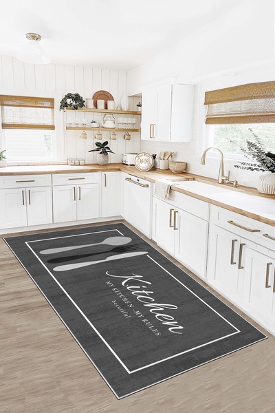 Lavita Home Makinede Yıkanabilir Kaymaz Taban Leke Tutmaz Gri Mutfak Halısı M...