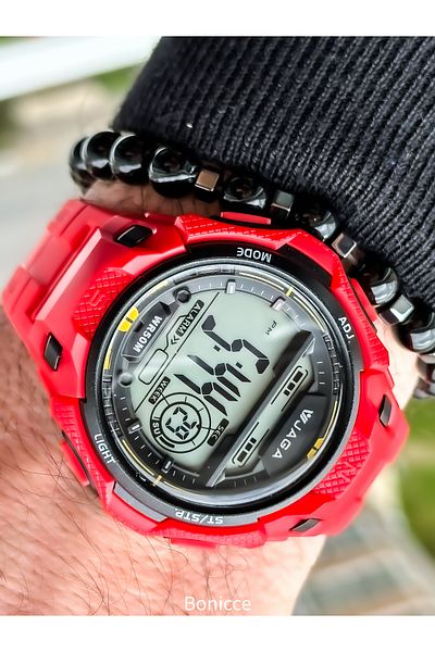 Jaga Brand Suitable for Pool and Sea Use, Silicone Strap Red Digital Sports Wristwatch