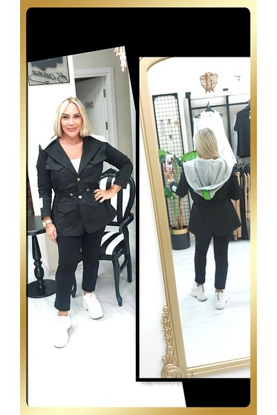 RE DESIGN Gray Hooded Black Jacket