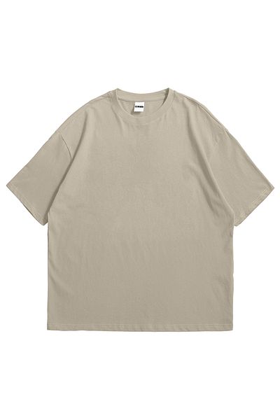 Scrovtie Γυναικεία Ανδρικά Μπεζ Basic Oversize μονόχρωμο κοντομάνικο μπλουζάκι με λαιμόκοψη