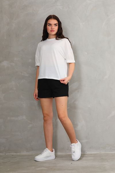 Limerence Women's, Oversize, T-shirt, Sleeve Folded Single Jersey Fabric Black Shorts