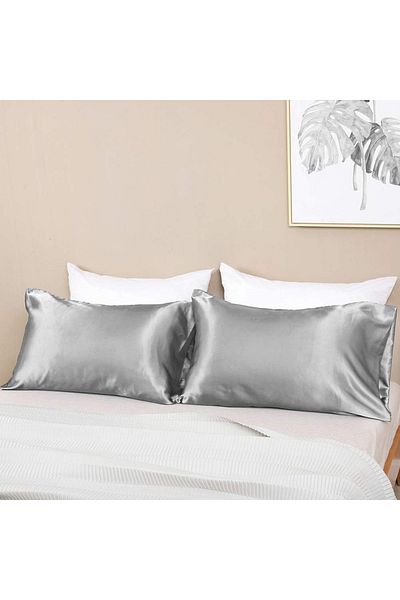 ANT HOME TEKS Silk Textured Satin 50x70 Cm Pillow Case Anti-Sweat Odorless Curly Hair Gray 2 Pieces Dowry Box