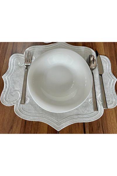 NURHAN HOME COLLECTION Curly Model Ecru Embroidered American Service Plate