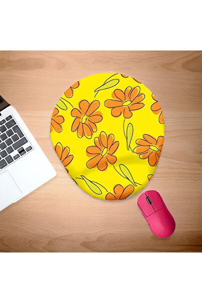 UcuruStore Πορτοκαλί λουλούδια Οβάλ επιφάνεια ποντικιού με στήριγμα καρπού
