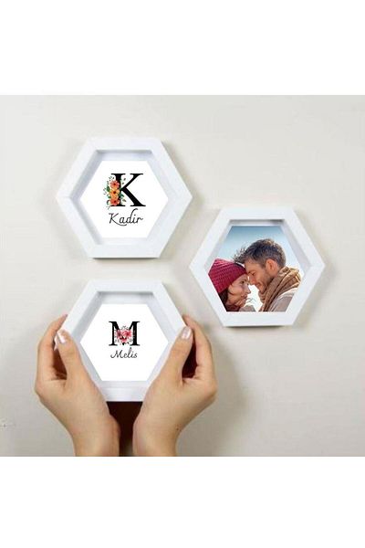 Hediye Vakti 3-Piece Hexagonal Frame Special for Lovers