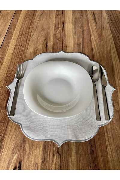 NURHAN HOME COLLECTION 6 bucăți farfurie americană de servire brodate cu argint