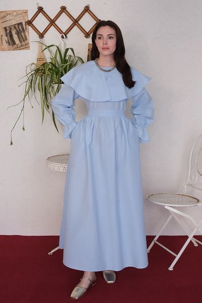 Ceylan Otantik Baby Blue Φόρεμα με φαρδύ γιακά