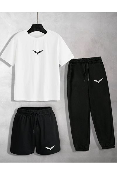 ZEMLİYA MELLACO 3-Piece Unisex T-shirt-Shorts-Sweatpants Combination JRD Printed