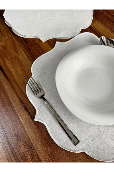 NURHAN HOME COLLECTION 2 bucăți farfurie de serviciu americană brodate Ecru