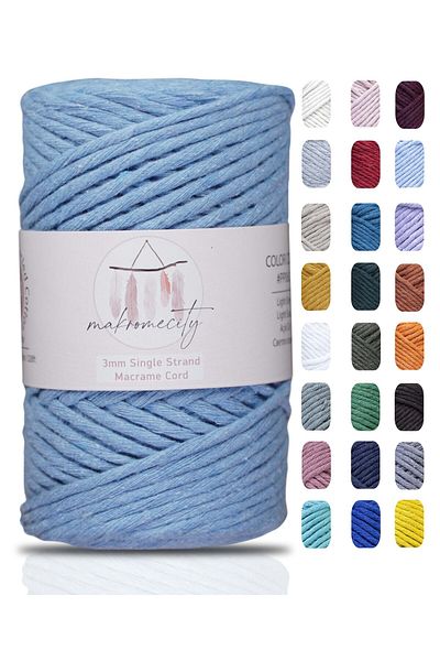 Makromecity Taranan Macrame Σχοινί 3mm Αφαιρούμενο Βαμβακερό Macrame Σχοινί Macrame Σχοινί Baby Blue