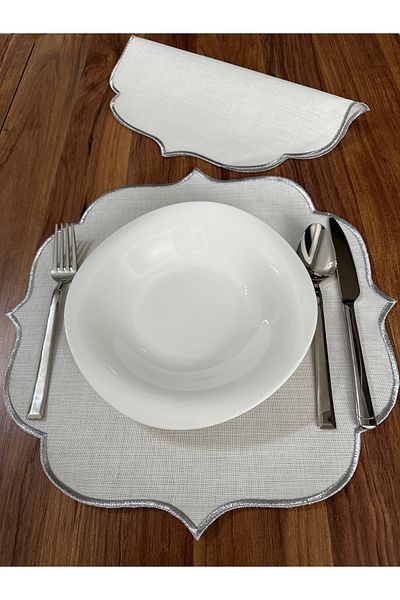 NURHAN HOME COLLECTION 2 Τεμάχια Ασημένιο Κεντημένο Αμερικάνικο Σέρβις