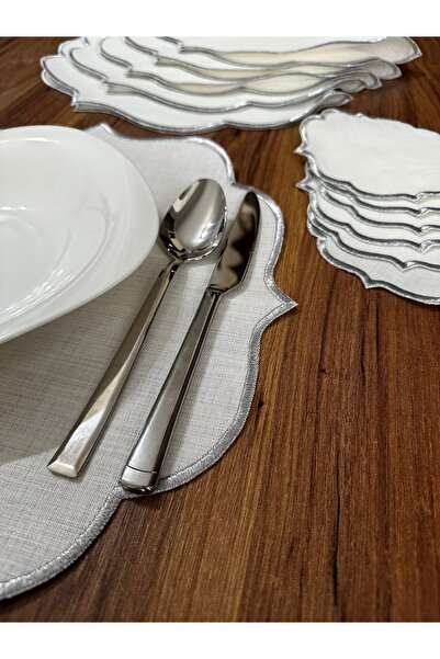 NURHAN HOME COLLECTION Silver Embroidered 12 Piece Set American Serving and Cocktail Presentation Napkin