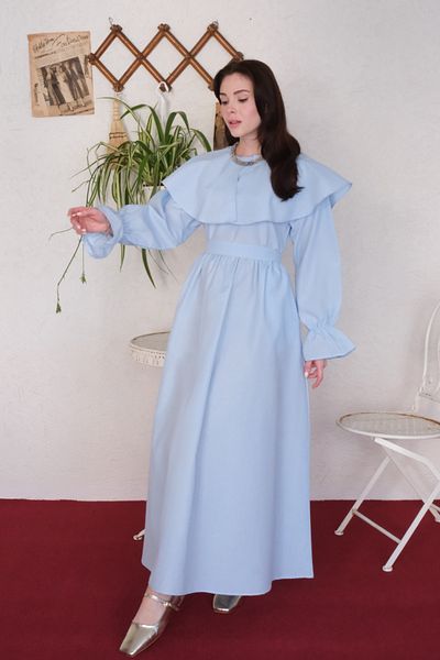 Ceylan Otantik Baby Blue Φόρεμα με φαρδύ γιακά