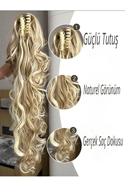 CESLİFE Platin Balyajlı Tokalı At Kuyruğu Takma Saç Postiş Peruk