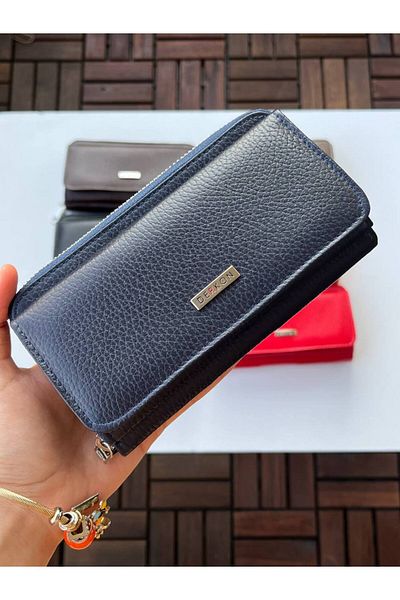DERKON Jolly Model 100% Genuine Leather Useful Women's Wallet Navy Blue