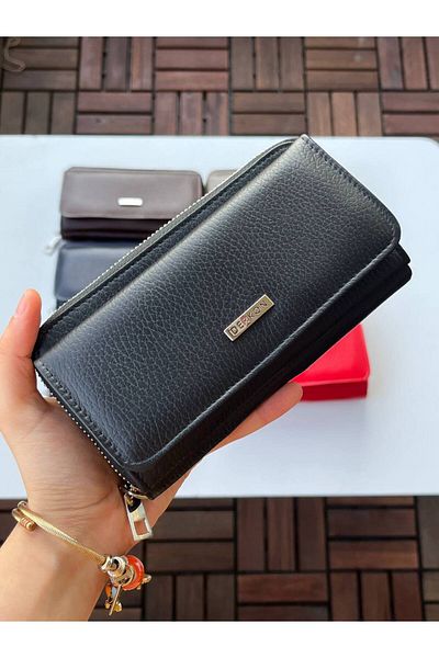DERKON Jolly Model 100% Genuine Leather Useful Women's Wallet Black