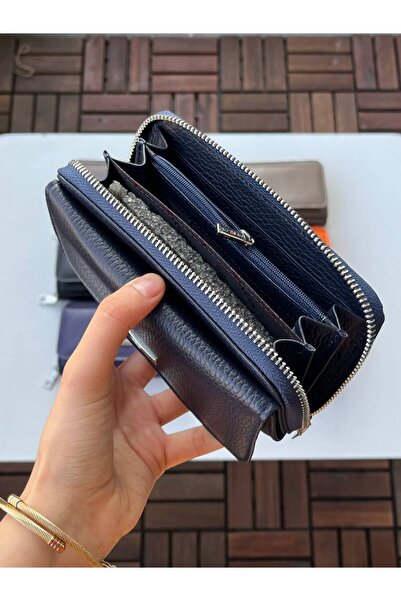 DERKON Portofel util pentru femei Jolly Model 100% piele naturala Albastru bleumarin