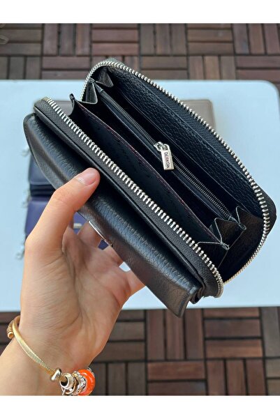 DERKON Jolly Model 100% Genuine Leather Useful Women's Wallet Black