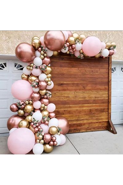 asöy Macaron Balloon Chrome Rose Chrome Gold balloon Chain set 5inch and 12inch Balloon