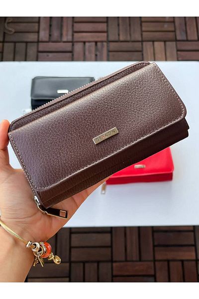 DERKON Jolly Model 100% Genuine Leather Useful Women's Wallet Brown