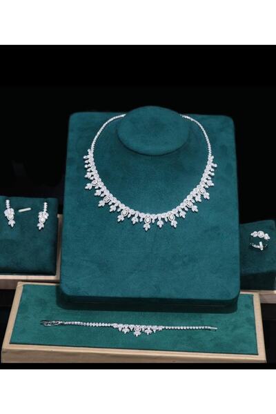 DESİGNEDBYD 4 Parça Takım Gelin Parti Balo Mezuniyet Özel Gün Gece 5a Zirkonyum Lüks Takı Seti