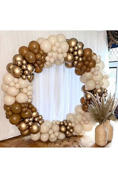 asöy Pastel Sea Sand beige Color balloon Karemel Color balloon Chrome Gold Shiny Balloon Chain Set