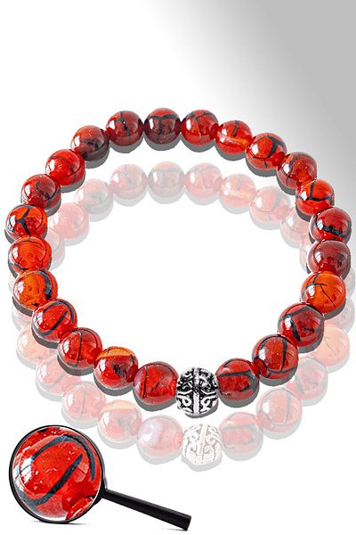 Tesbih Atölyesi Certified Red Dragon Agate Stone Bracelet - Silver Apparatus