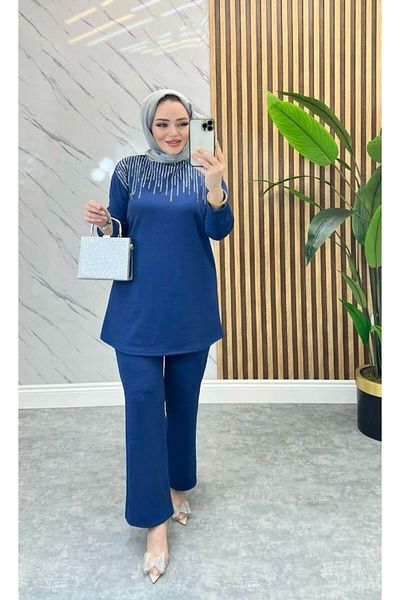 YILMAZBARMAZ women's half-neck stone detailed double suit