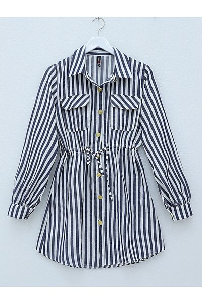 Modamorfo Tunnel Lace-up Double Pocket Striped Tunic