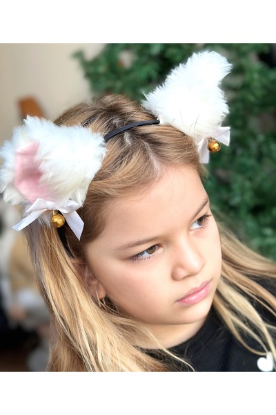 QUEEN AKSESUAR Χαριτωμένο βελούδινο φουσκωτό κορώνα με αυτιά γάτας με κουδούν...