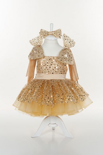 shopland Gold Glittery Girl's Birthday Evening Dress