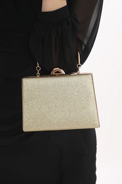 womenacs Χρυσό χρώμα Glitter Glamorous βραδινό φόρεμα Portfolio Clutch Γυναικεία τσάντα Νέα σεζόν
