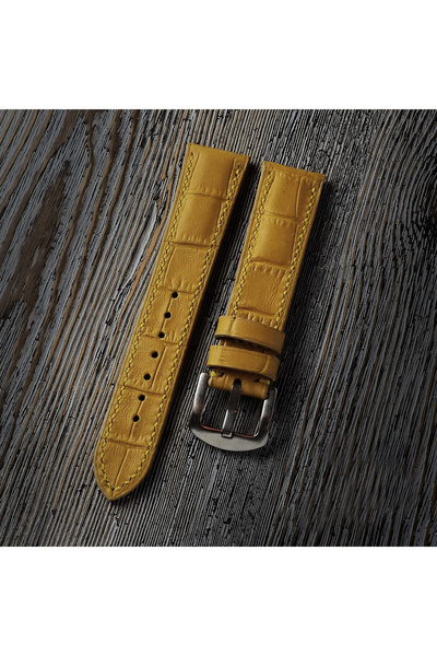 Ventum سلك مصنوع يدويًا من الجلد الأصلي مقاس 22 مم بلون الخردل مع نمط جلد التمساح