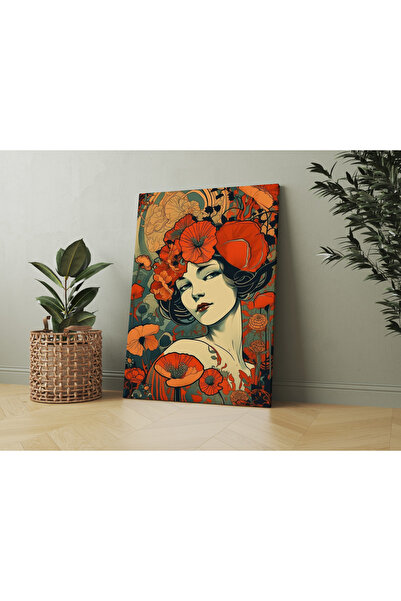 RUGSMODERN Kanvas Tablo Kırmızı Çiçek Ve Kadın Temalı