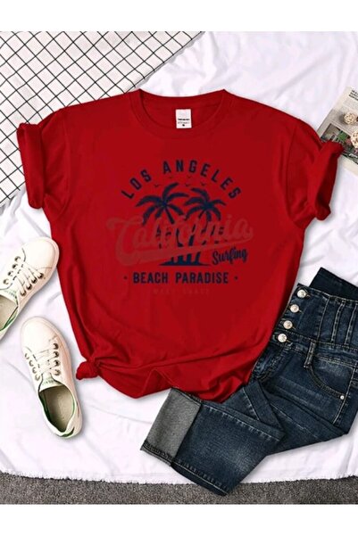 MAGORS STYLE-X كاليفورنيا مطبوعة برقبة دائرية، 100% قطن، مقاس كبير، تي شيرت نسائي