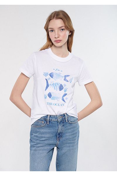 Mavi Tricou alb cu imprimeu The Ocean Fish Regular Fit / Regular Fit1611284-620