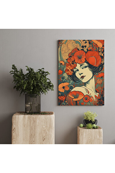 RUGSMODERN Kanvas Tablo Kırmızı Çiçek Ve Kadın Temalı