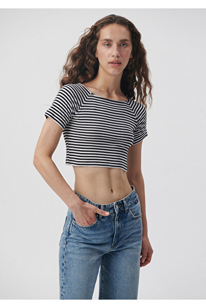 Mavi Striped Black T-Shirt Crop / Short Cut 1611881-85454