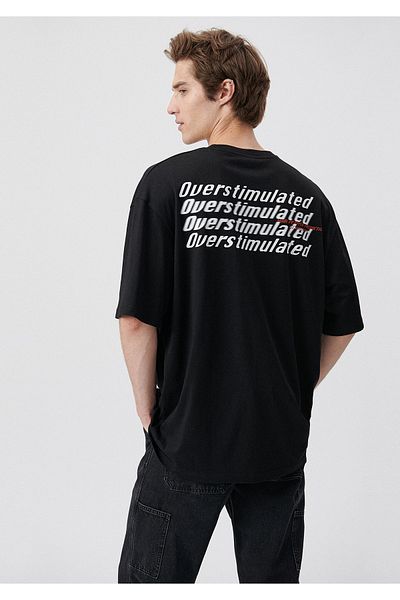 Mavi Text Printed Black T-Shirt Oversize / Wide Cut 0611621-900
