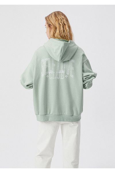 Mavi Hooded Back Printed Green Sweatshirt 1611885-71464