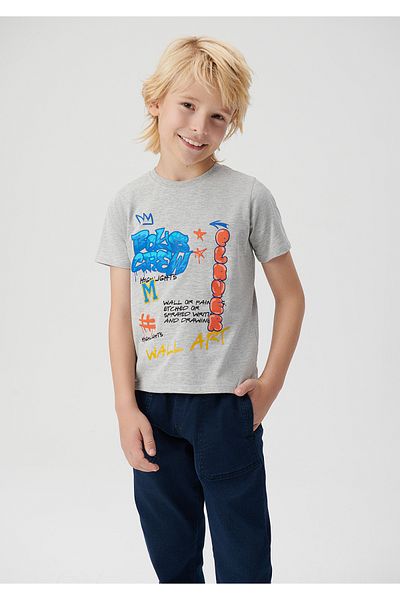 Mavi Bedrucktes graues T-Shirt für Jungen, reguläre Passform/normaler Schnitt, 6610145-80196