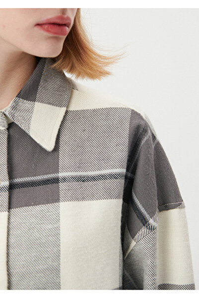Mavi Kareli Gri Gömlek Oversize / Geniş Kesim 1210270-85944
