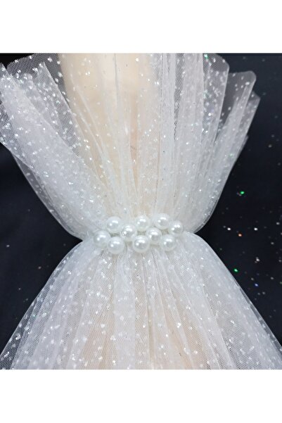 es moda shop سوار من التول اللامع من Edna باللون الأبيض