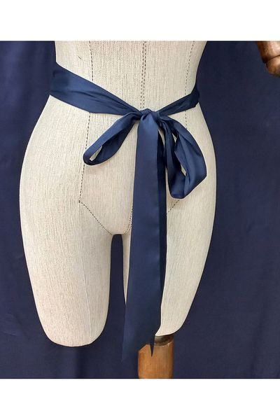 es moda shop Begonia Multifunctional Satin Belt Scarf Navy Blue