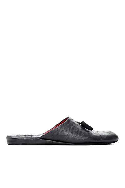 Tamer Tanca Men's Genuine Leather Black House Slippers